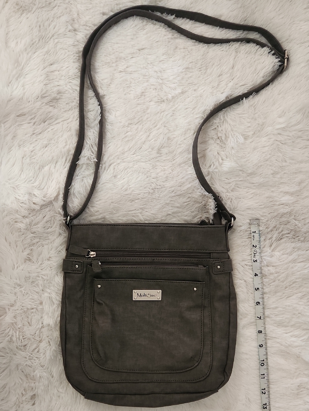 MultiSac Grey Crossbody Bag with Front Zip Pocket